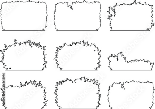 Botanical Leaf Rectangle Border Vector Set, Architectural Landscape Detailed Foliage Frame Clipart, Site Plan Organic Edge Design Bundle