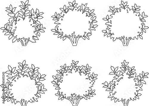 Ornamental Flower Wreath Plan Vector Set, Architectural Landscape Detailed Floral Ring Symbol Clipart, Site Plan Garden Crown Design Bundle
