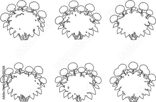 Dense Foliage Wreath Circle Plan Vector Set, Architectural Landscape Lush Ring Symbol Clipart, Site Plan Organic Crown Design Bundle
