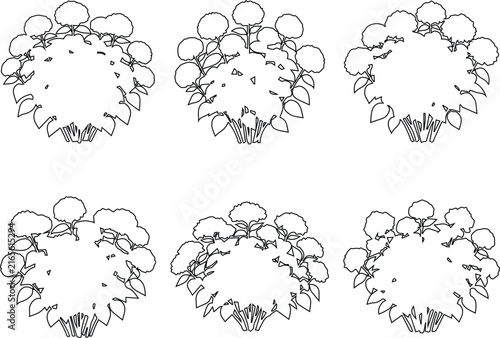 Leaf Wreath Ring Plan Symbol Vector Set, Architectural Landscape Botanical Circle Outline Clipart, Site Plan Organic Foliage Design Bundle