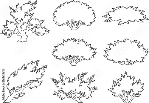Top View Irregular Shrub Cluster Symbol Vector Set, Architectural Landscape Plan Organic Bush Outline Clipart, Site Design Garden Flora Bundle