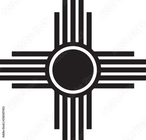 Black zia sun symbol isolated on a white background representing new mexico heritage and native american culture