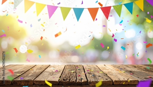 celebration background with rustic wooden table