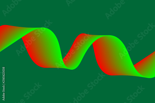 Abstract colorful ribbon twisting and turning against a dark green background