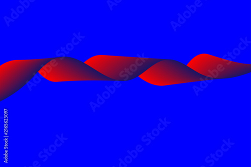 Abstract red twisted ribbon shape on a vibrant blue background digital illustration