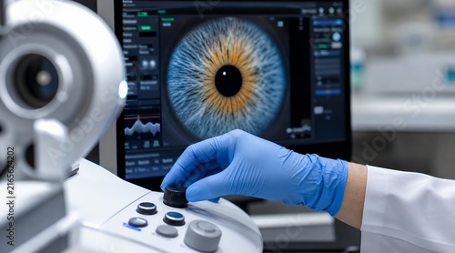Doctor Examining Iris Scan on Monitor – Vision Diagnostics