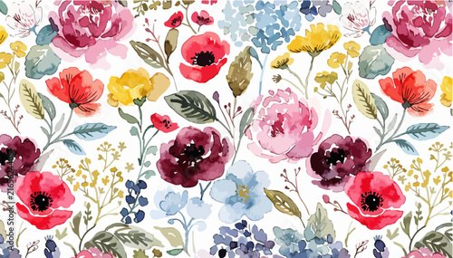 Colorful Floral Texture Inspired by Hand Painted Garden Flowers
