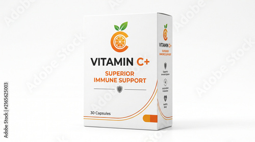 Vitamin C immune support supplement cardboard box packaging on white background