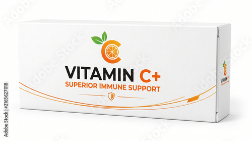Vitamin C immune support supplement cardboard box packaging on white background