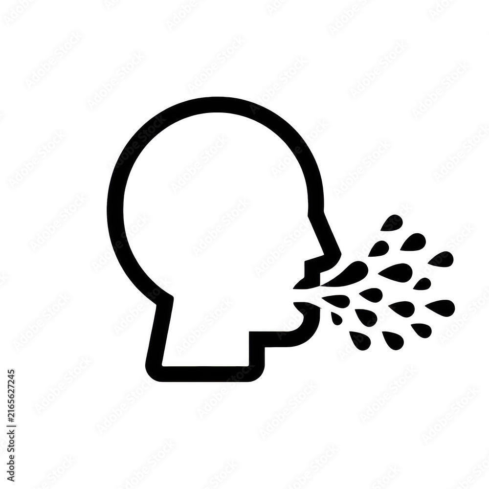 Fototapeta premium Outline of a human head exhaling mist droplets isolated on a transparent background