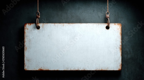 Rustic blank sign hanging on a textured wall