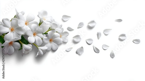 Elegant white flowers and scattered petals