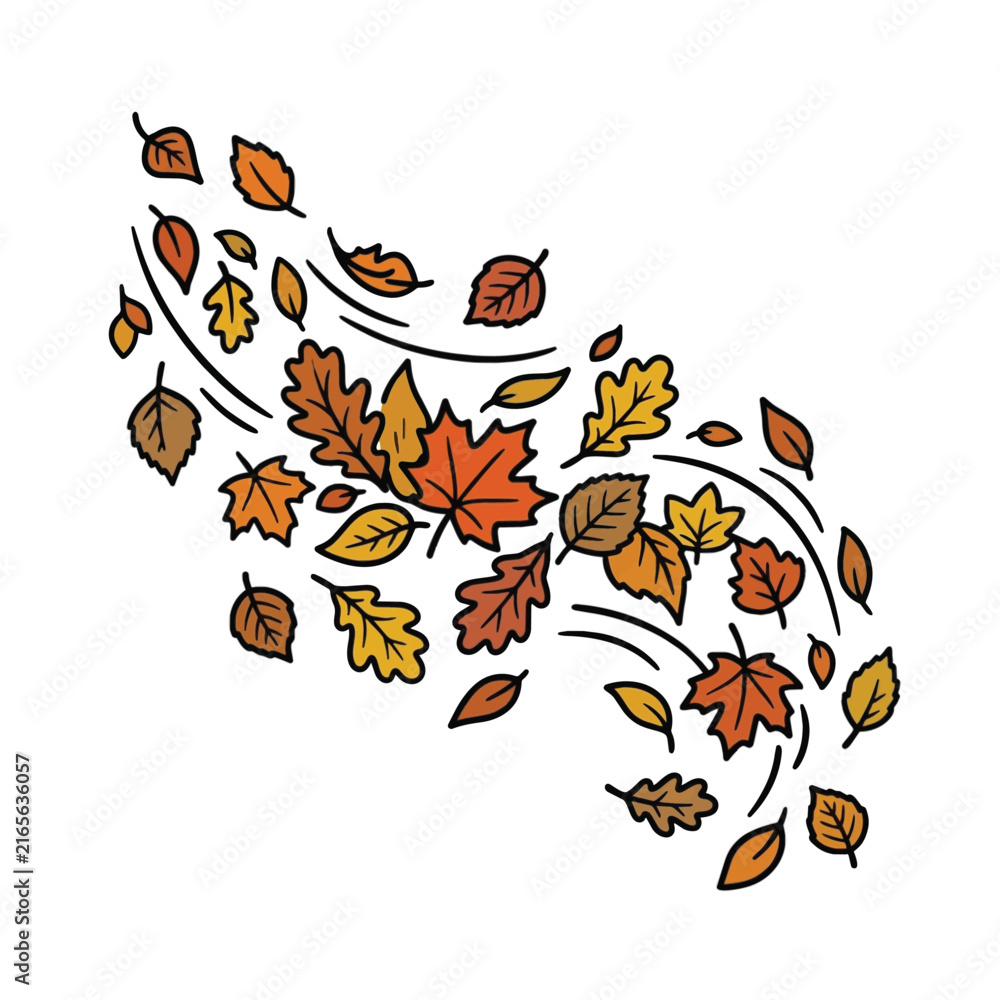 Obraz premium Colorful autumn foliage swirling in wind vector design