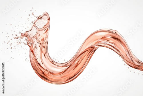 Elegant Rose Pink Liquid Splash Wave with Droplets Isolated on White Background for Beverage and Cosmetic Advertising