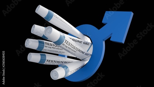 Принти на полотні A 3d packet of topical testosterone gel and a male gender symbol