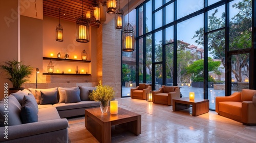 Elegant hotel lobby design featuring natural light and warmth