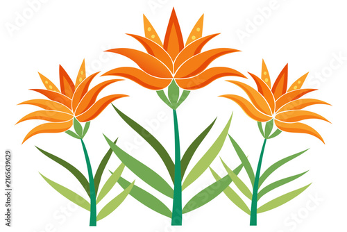 Stylized Aloe Flower Stalks With Orange Tubular Blooms