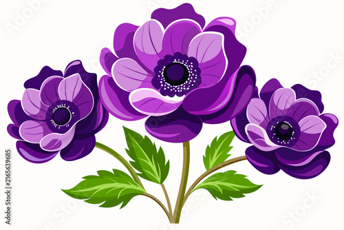 Stylized Anemone Flowers With Deep Purple Centers
