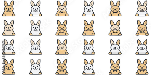 Foto A grid-based collection of twenty-five individual, minimalist rabbit icons, arranged in a 5x5 layout on a clean white background