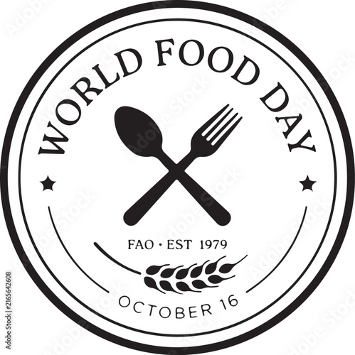 A black and white circular logo for World Food Day.