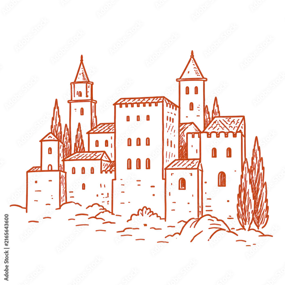 Fototapeta premium Spanish Village Doodle Illustration for Mediterranean Travel and European Summer Designs