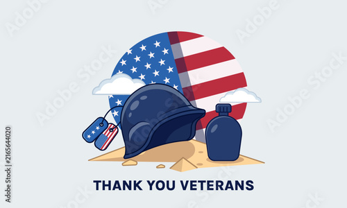 thank you veterans day military helmet vector illustration