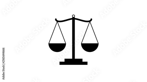Justice scale balance icon animation, legal court law judgment icon animation on white background.