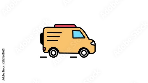 Delivery van moving animation, cargo transport service vehicle colorful line icon animation.
