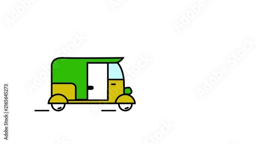 Auto rickshaw line icon animation for ride sharing and city transport concept, three wheeler taxi transport animation.