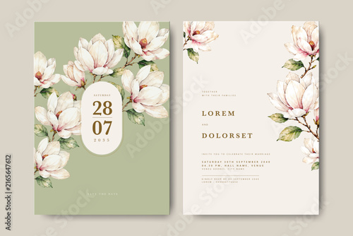 wedding invitation card with magnolia flower