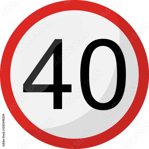 Maximum speed 40 road sign with red circle.