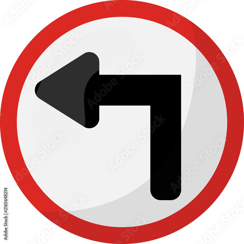 Turn left traffic sign icon in flat style.