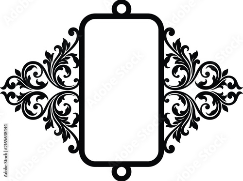 Ornate black floral scrollwork frame with empty rectangular center border