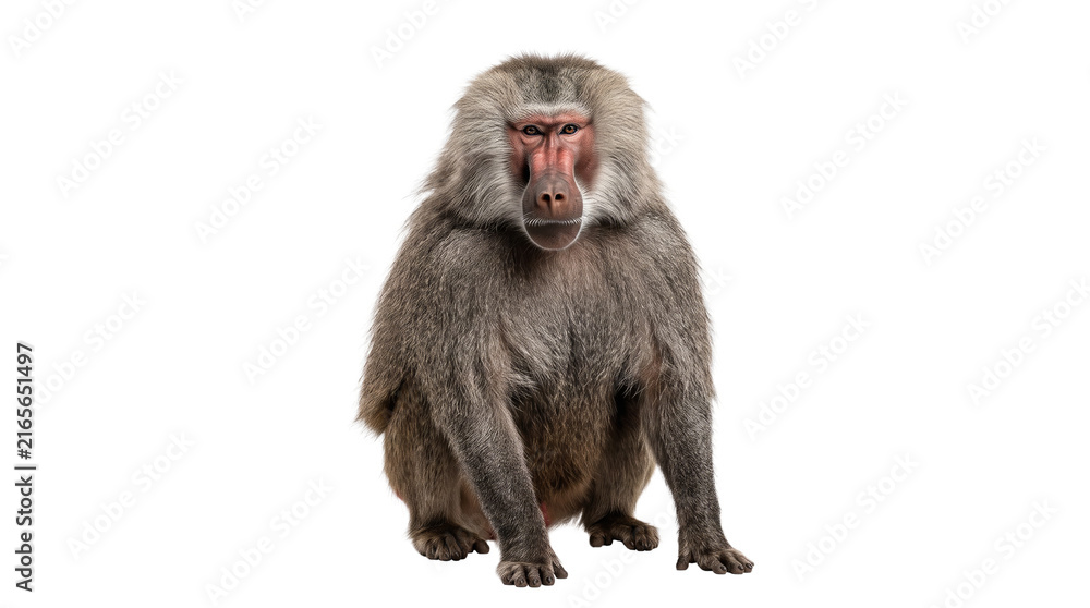 Fototapeta premium Hamadryas baboon male primate sitting isolated on transparent background