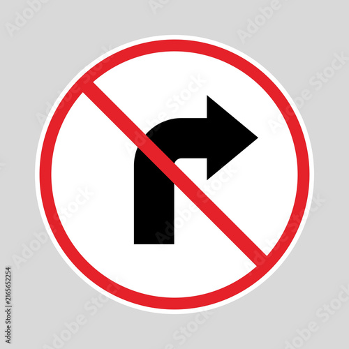 Fotografie No right turn traffic sign with a black directional arrow crossed by a red prohibition symbol
