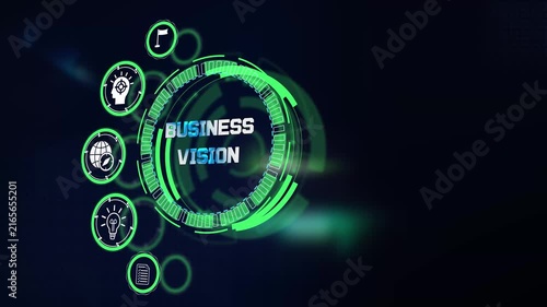 Presenting long term business vision milestones on dark cyan glowing futuristic technological hud interface screen format
