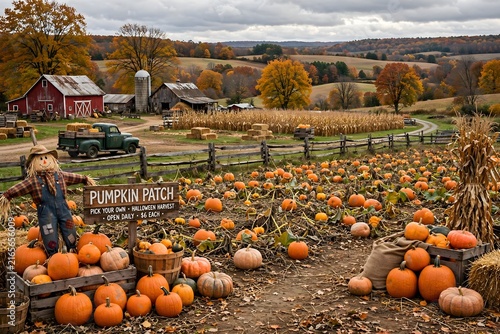 Autumn harvest pumpkin patch farm landscape