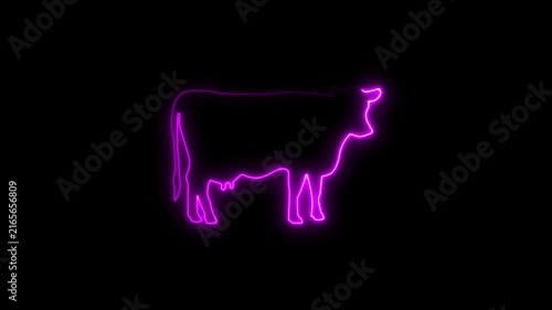 Neon purple cow outline glowing animal silhouette animation