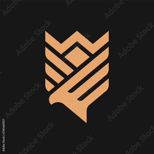 Modern Phoenix Bird Shield Crown Logo. Eagle Falcon Hawk Symbol Vector Element Design Template.