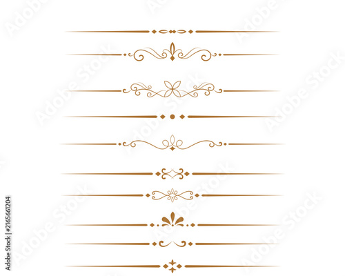 Golden vintage dividers and calligraphic page rules set