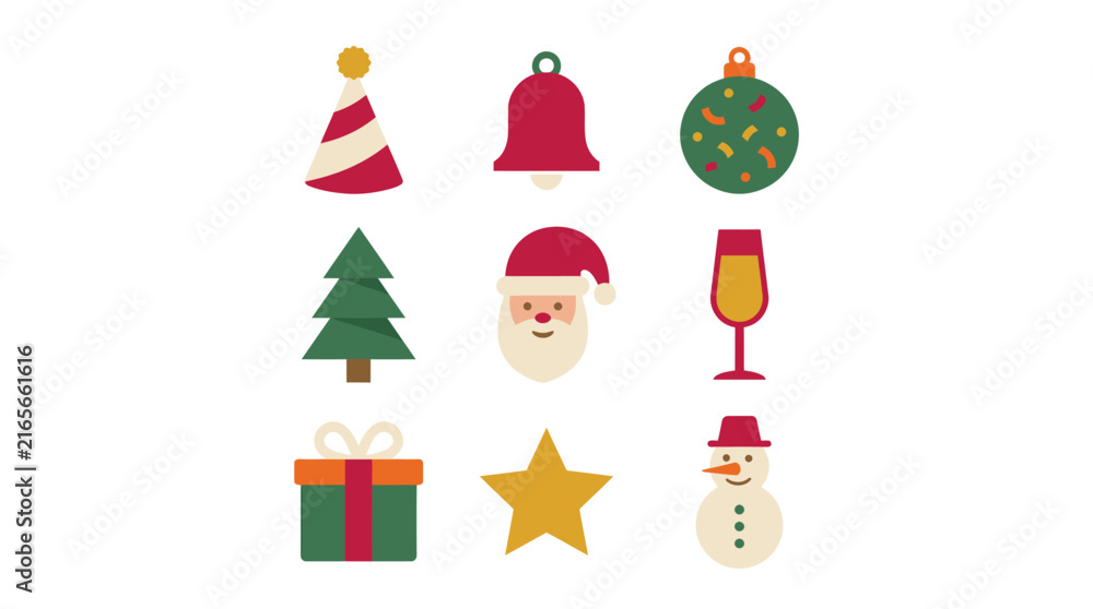 Fototapeta premium Set of colorful Christmas icons for holiday season design.