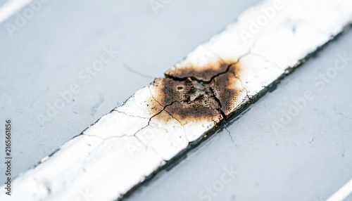 Silver solar cell contact finger actively darkening and oxidizing at a microcrack site, extreme macro photography of a real-time chemical transformation