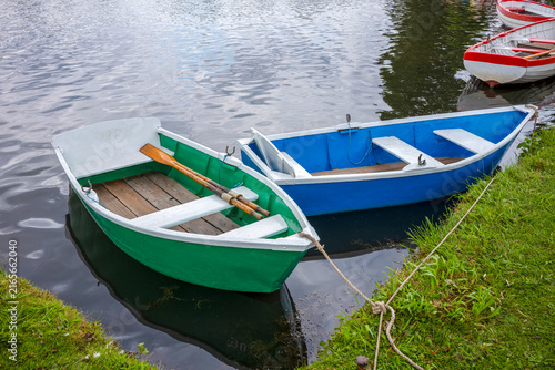 Colourful rowing boats for hire at Thorpeness Meare