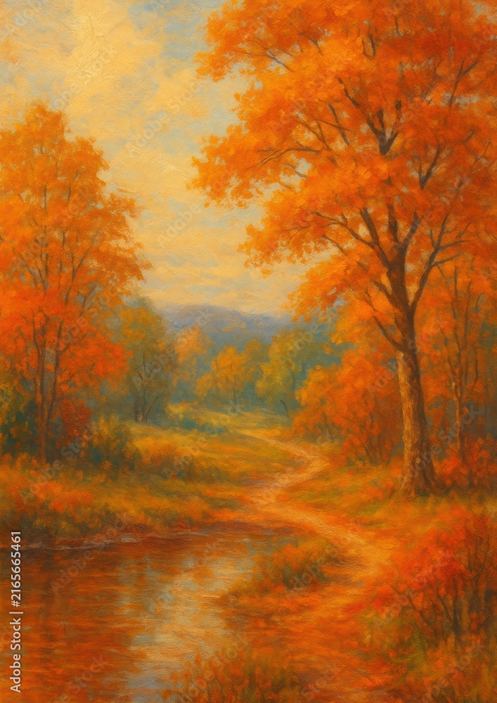 Fototapeta premium Vibrant autumn landscape painting.