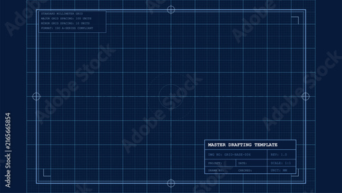 Fotografie Blue master drafting template millimeter grid architectural blueprint technical