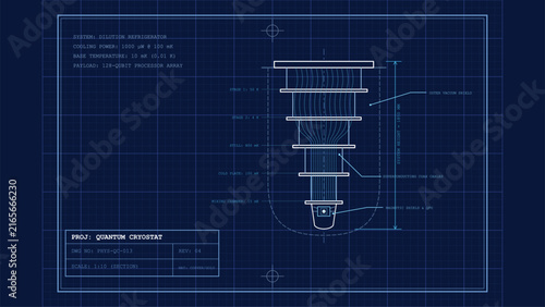 фотографія Quantum cryostat dilution refrigerator blueprint technical schematic illustratio