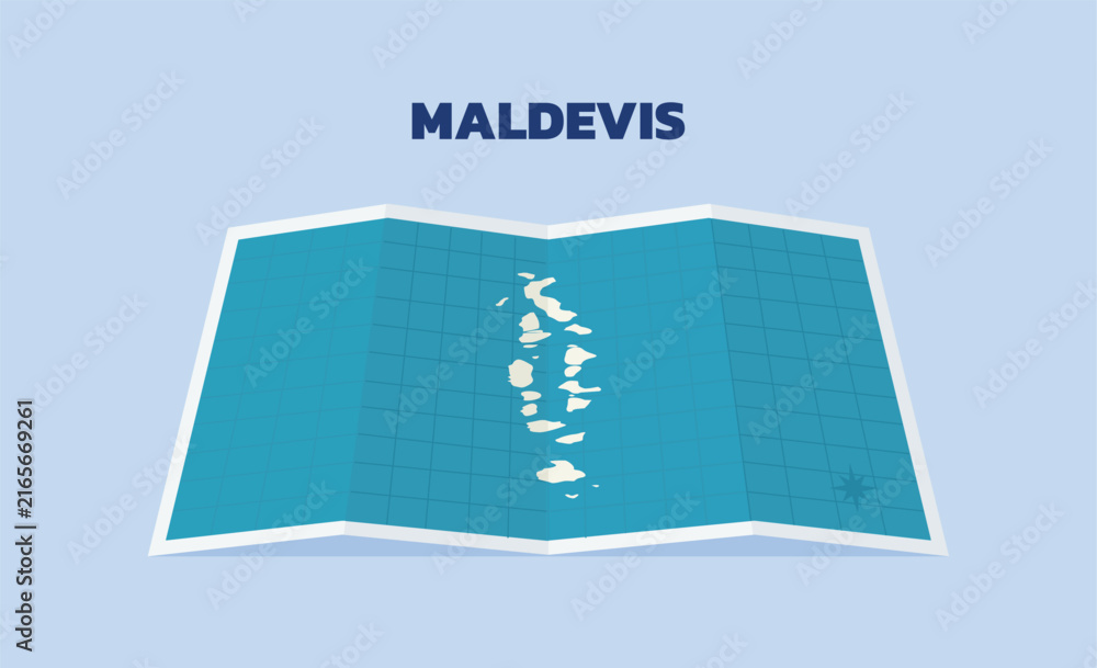 Fototapeta premium Maldives Folded Paper Map with Country Silhouette for Travel Navigation and Geographic Location Illustration