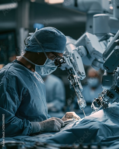 Surgeon works with robotic surgical equipment