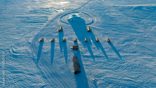Aerial of a campsite, Wolf's Fang Runway, Queen Maud Land, Antarctica