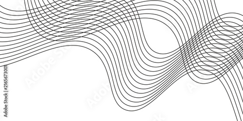 Minimalist Abstract Vector Background with Elegant Black Flowing Wave Lines on White; Modern Simple Graphic Design